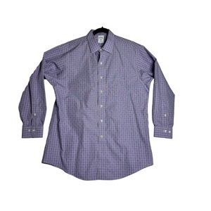 Brooks Brothers Regent Shirt Mens 16 1/2 2/3 Purple White Plaid Business Casual